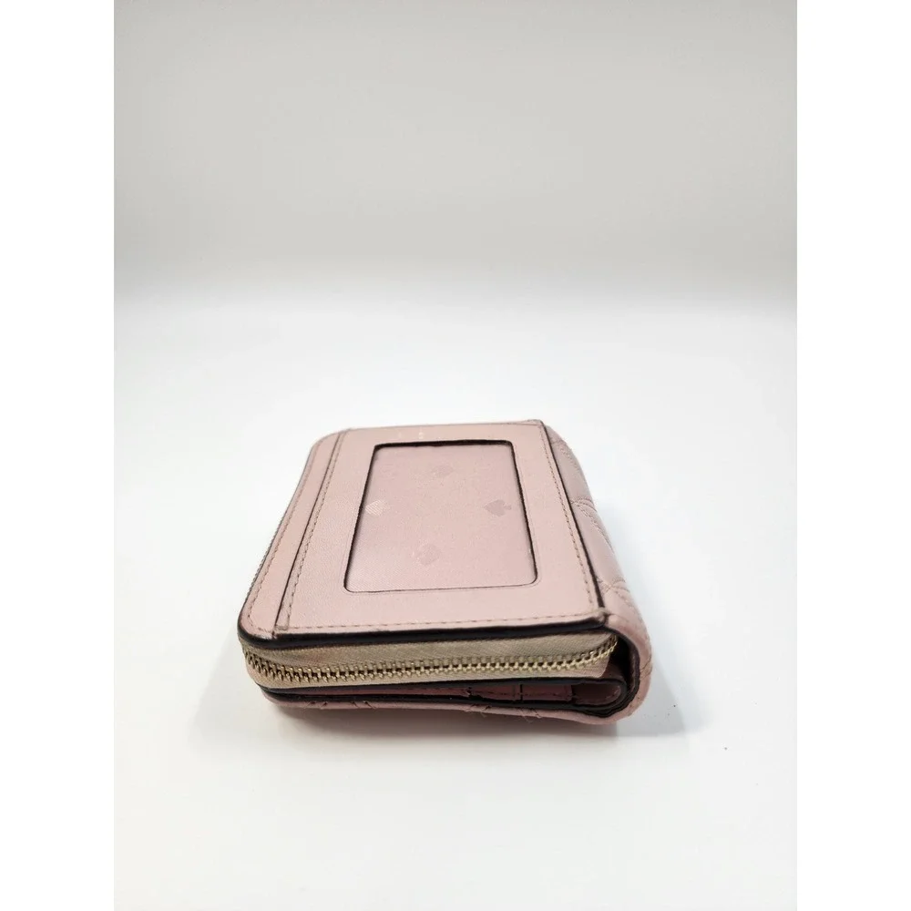 Kate Spade Quilted Leather Bifold Wallet Pink Zip Around Coin Pocket ID Window